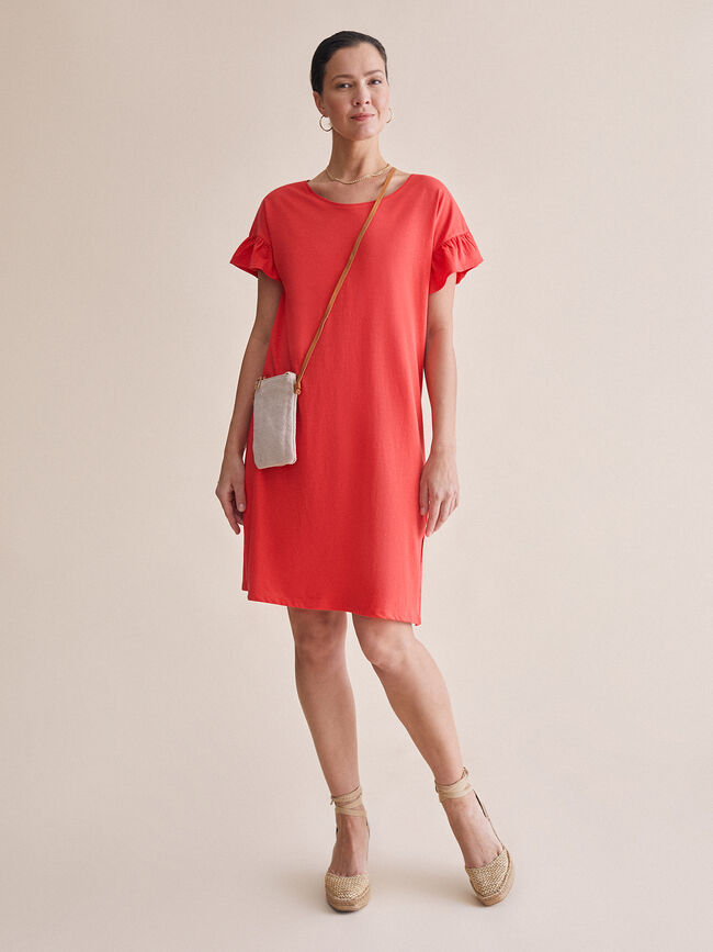 vestido volante en mangas 100% algodón Coral