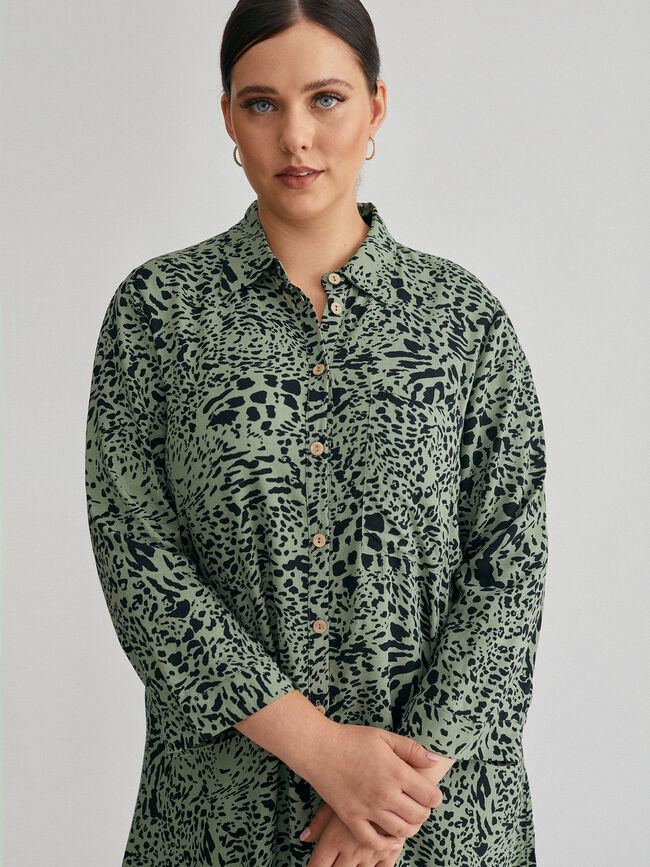 VESTIDO CORTO CAMISERO ESTAMPADO Verde Jade