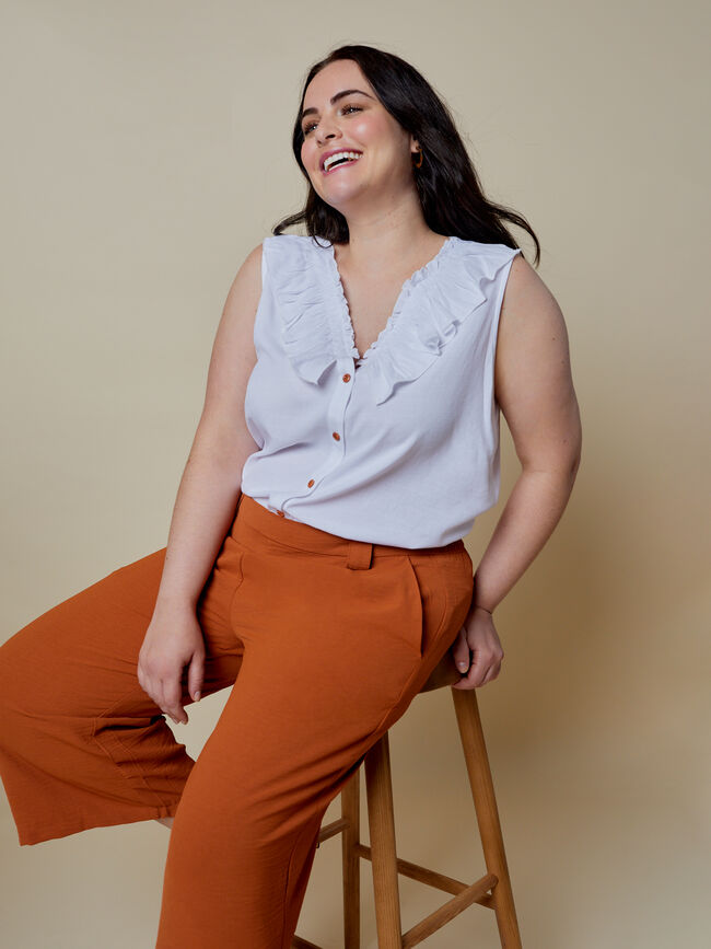Blusa abotonada con volante Blanco Optico