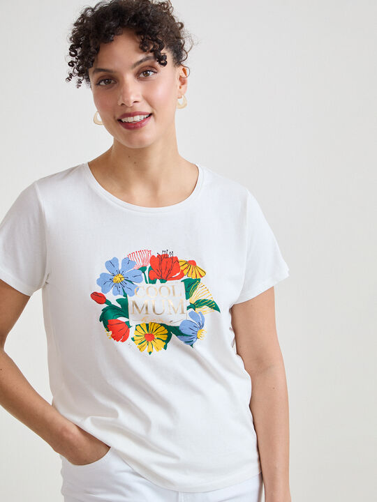 CAMISETA FLORES BRILLANTES Blanco Optico image number null