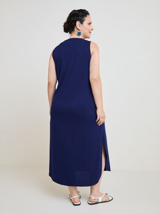 VESTIDO FLAM&Eacute; PLIEGUE ESCOTE Azul Marino image number null