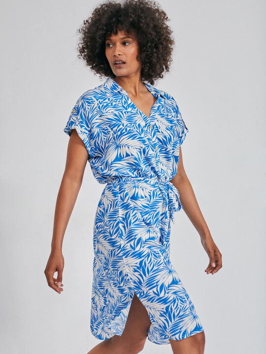 Vestido camisero estampado Azul Brillante image number null