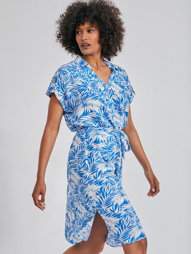 Vestido camisero estampado Azul Brillante