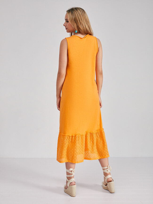 VESTIDO ALGODÓN CALADOS naranja tangy