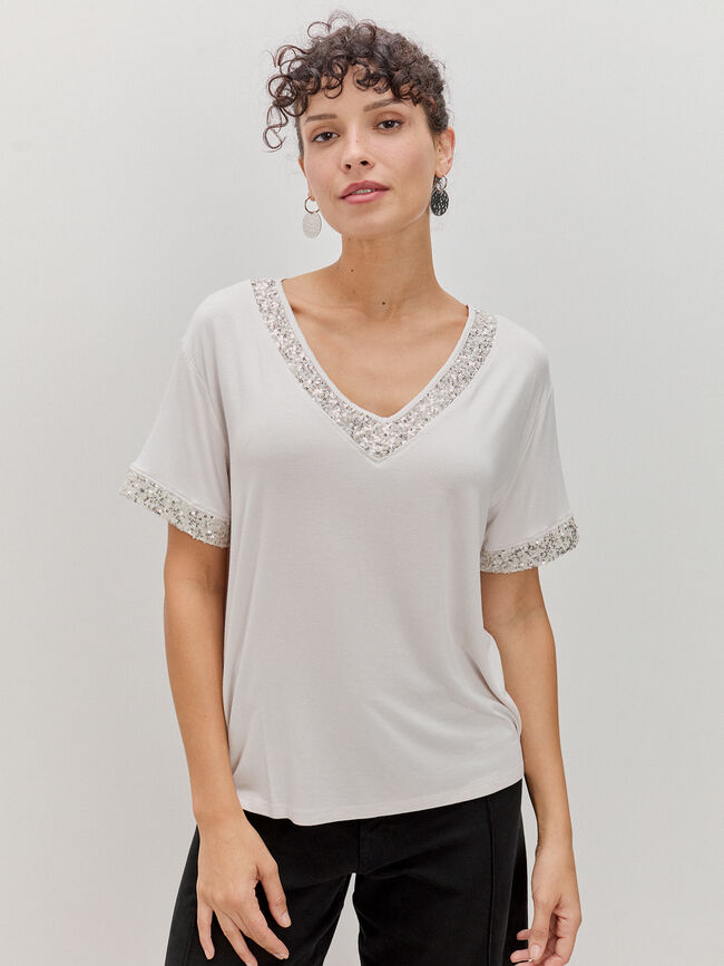 CAMISETA  LENTEJUELAS Crudo