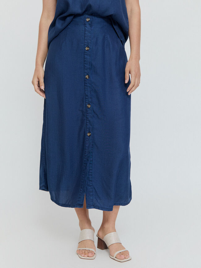 FALDA MIDI FLUIDA Azul Marino