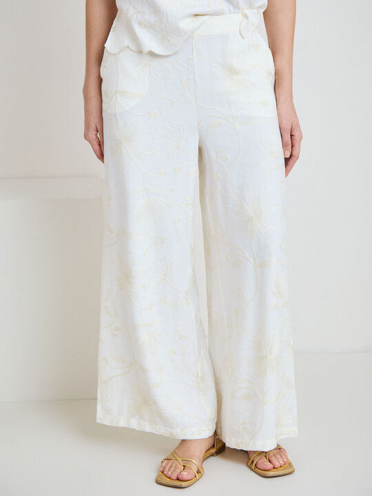 PANTAL&Oacute;N LARGO BORDADO Crudo image number null