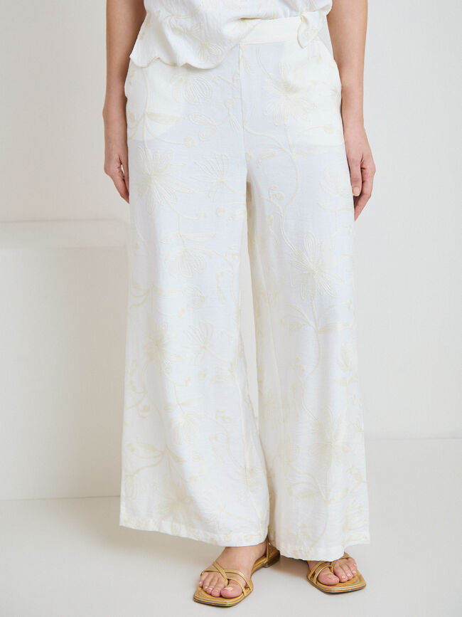 PANTAL&Oacute;N LARGO BORDADO Crudo