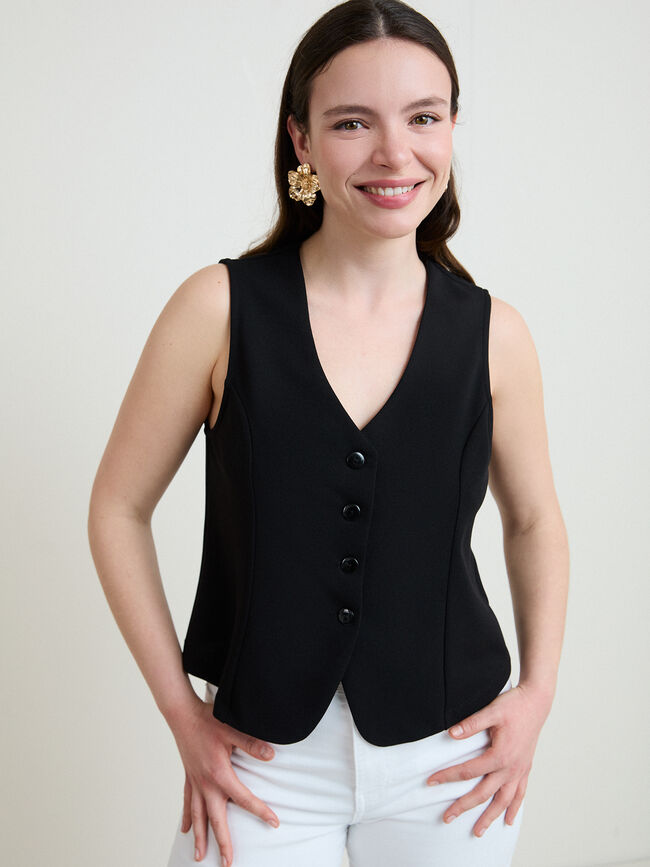 CHALECO DETALLE BOTON Negro