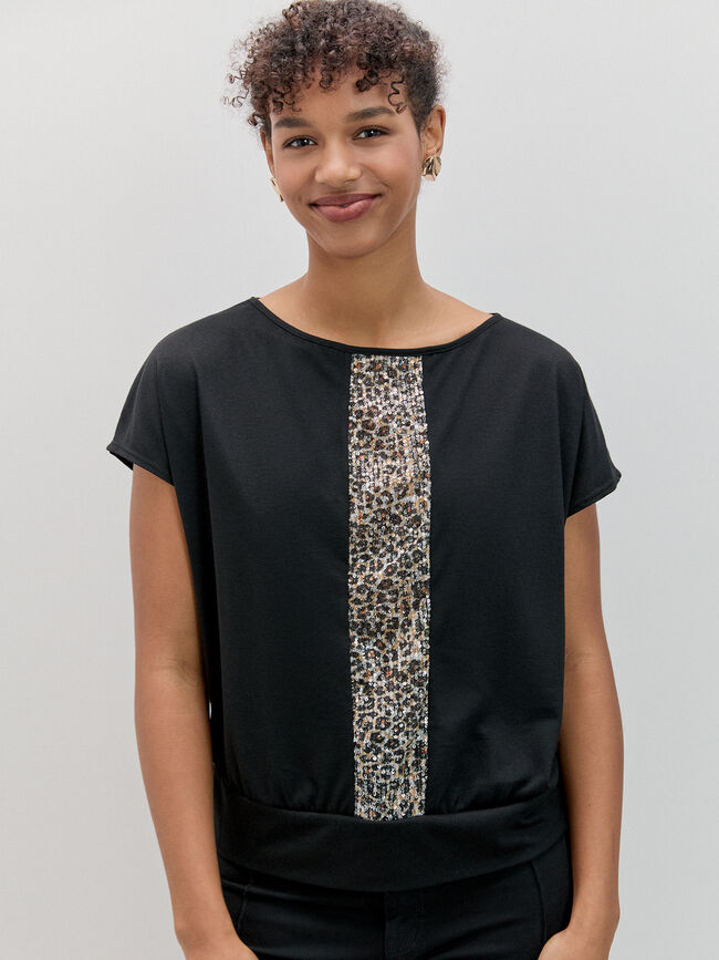 CAMISETA COMBINADA LEO LENTEJUELA Negro
