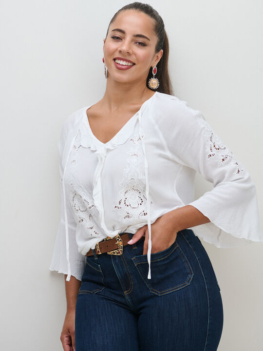 BLUSA BORDADA VOLANTES Blanco Optico image number null