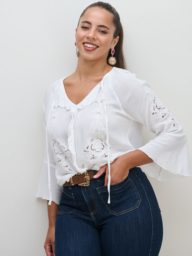 BLUSA BORDADA VOLANTES Blanco Optico