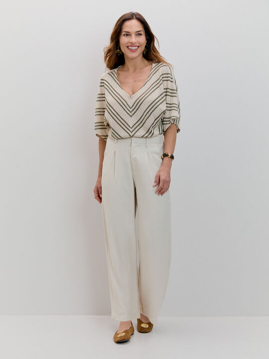 PANTAL&Oacute;N ANCHO PINZAS Beige image number null