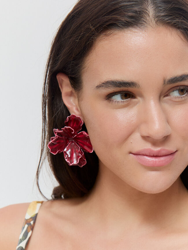 PENDIENTES GRANDES FLOR Burdeos