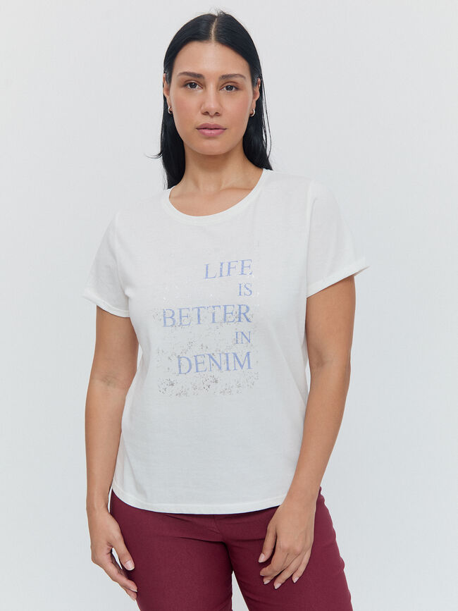 CAMISETA LETRAS DENIM Blanco Optico