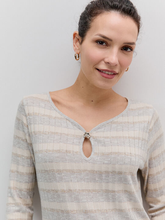 CAMISETA CANAL&Eacute; ANCHO RAYAS LAGRIMA Beige image number null