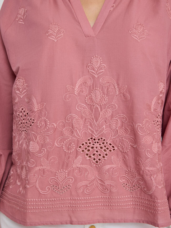 BLUSA ABULLONADA BORDADA Rosa Colorete
