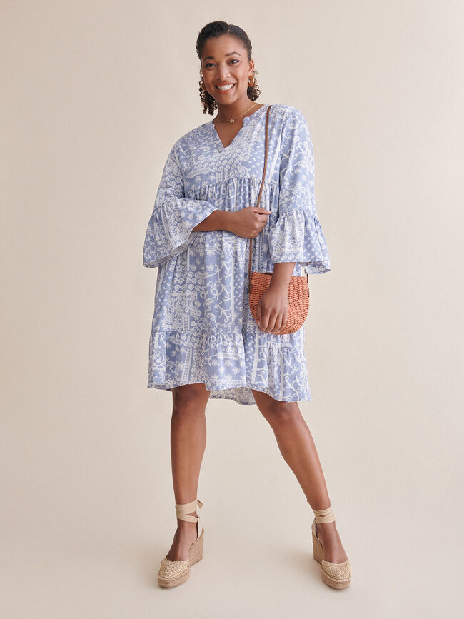 VESTIDO ESTAMPADO FLUIDO Celeste