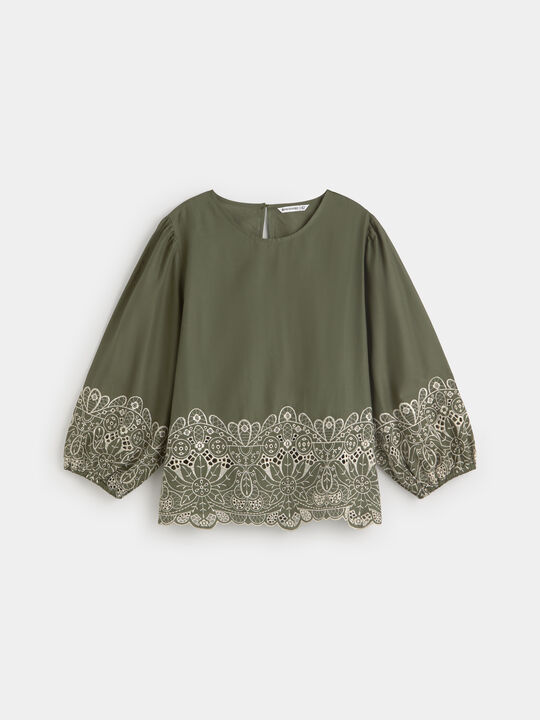 BLUSA BAJO BORDADO Kaki image number null