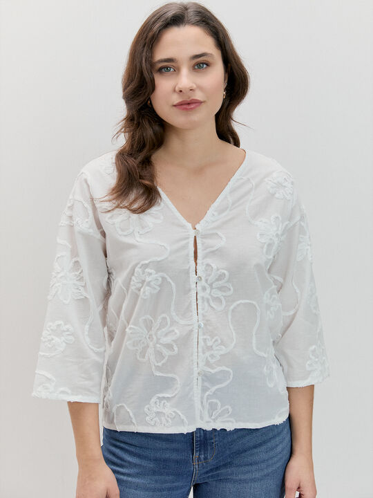 BLUSA FLORES BORDADAS Blanco Optico image number null