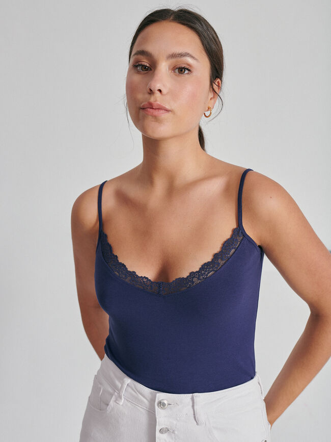 TOP PUNTILLA ALGODÓN Azul Marino