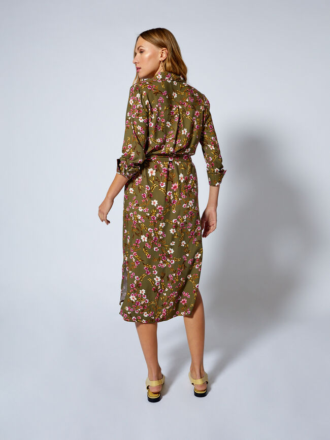 Vestido camisero estampado Kaki