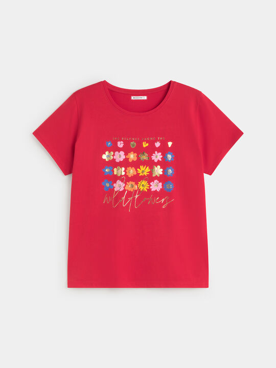CAMISETA FLORES COLORES Rojo image number null