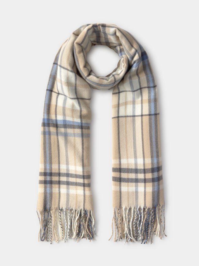 BUFANDA DISEÑO CUADROS Crudo