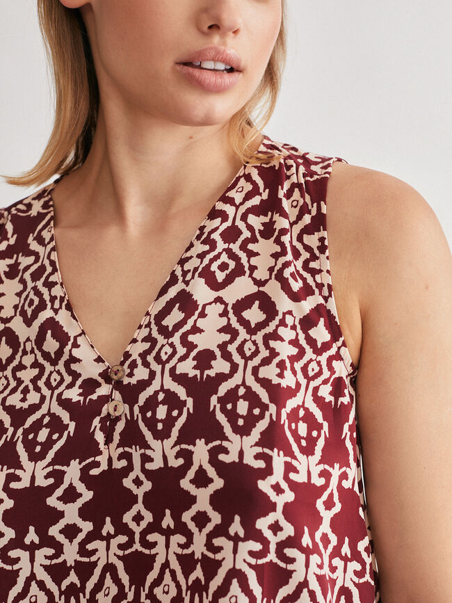 Blusa sin mangas estampado étnico Crudo