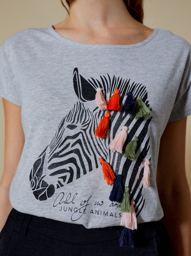 Camiseta detalle estampado cebra con fle GrisVigoreClaro
