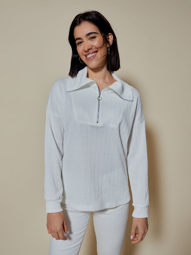 SUDADERA textura CREMALLERA Blanco Optico