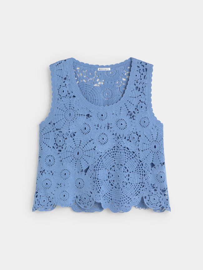 TOP CUELLO REDONDO Azul Chambray