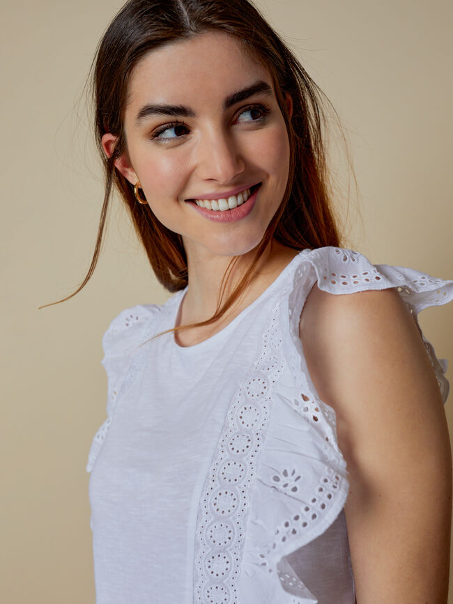 camiseta detalles peplum 100% algodón Blanco Optico