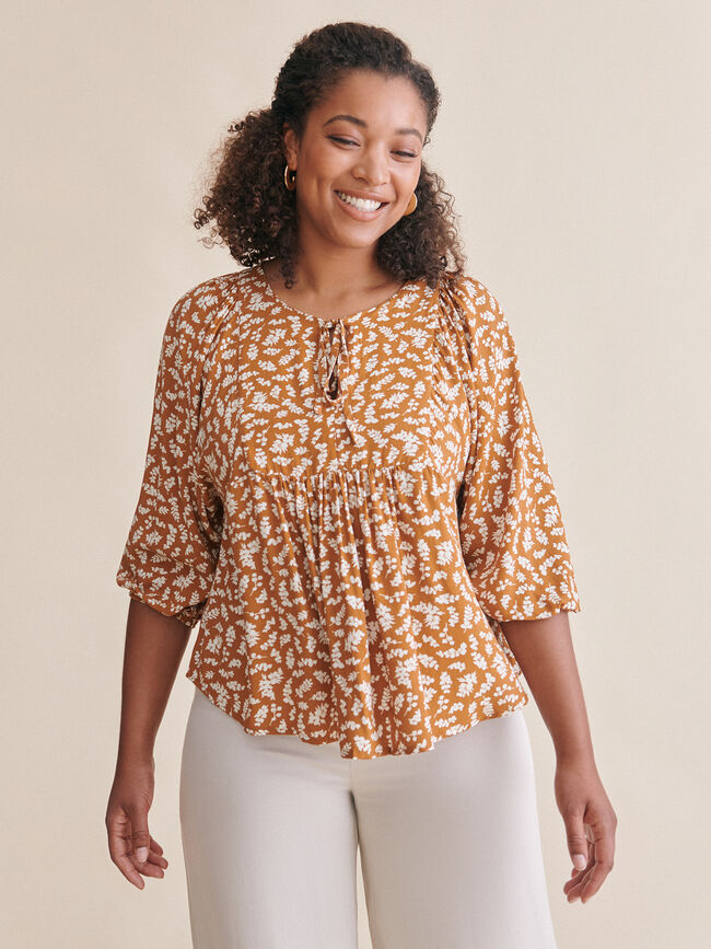 Blusa estampada mangas abullonadas Naranja quemado