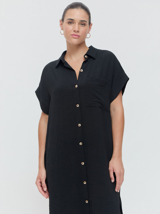 VESTIDO CAMISERO MIDI Negro