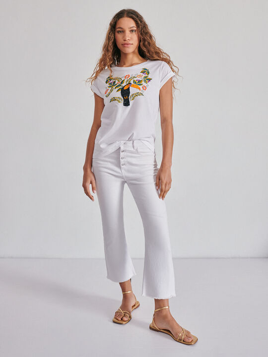 Camiseta algodón bordados Blanco Optico image number null