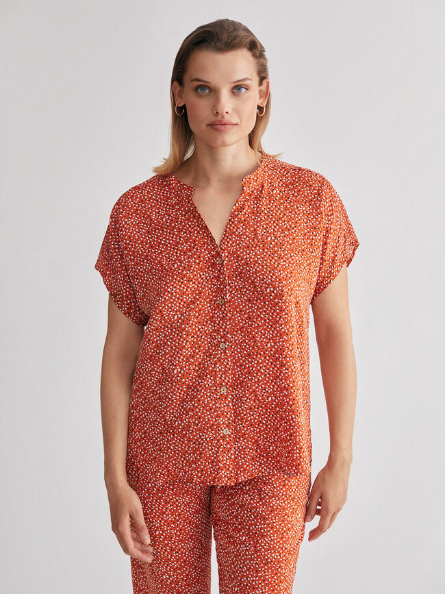 Blusa estampada abotonada Naranja quemado