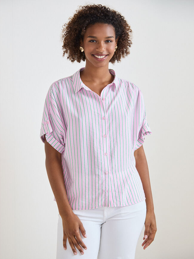 CAMISA MANGA CAIDA rosa powder