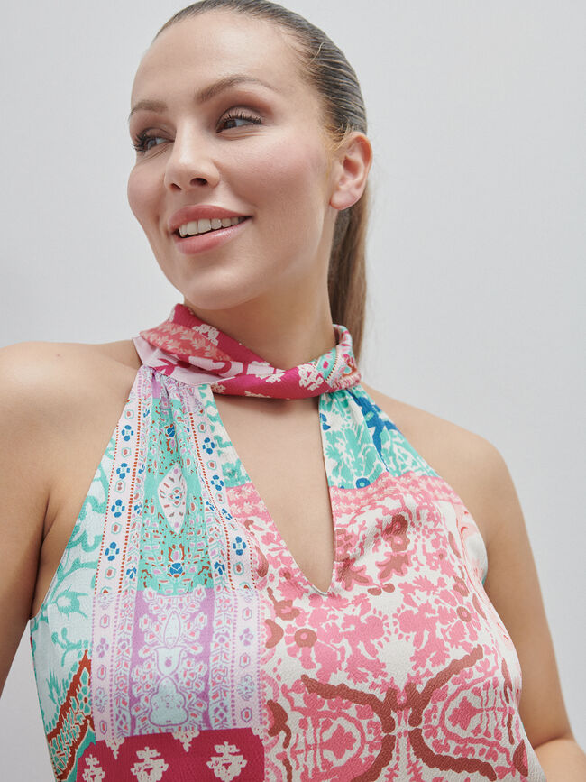 Top halter satén estampado Malva Suave