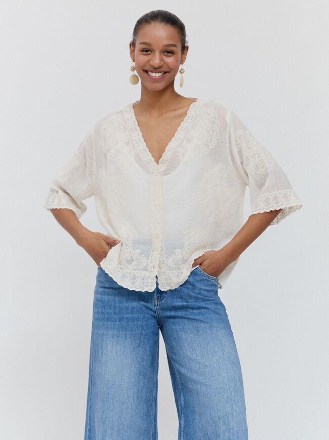 CAMISA BORDADOS RÚSTICA Blanco Hueso