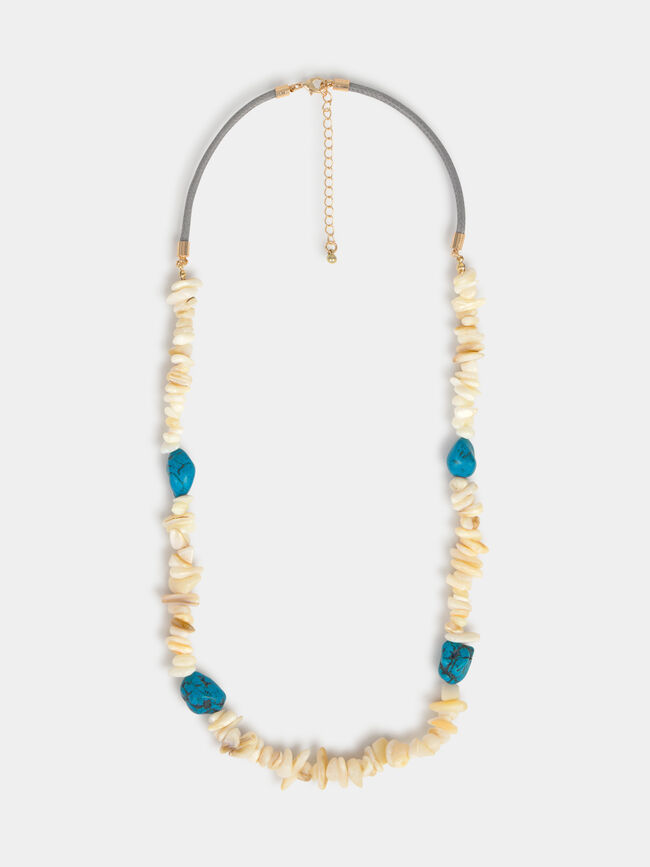 COLLAR LARGO PIEDRAS Crudo