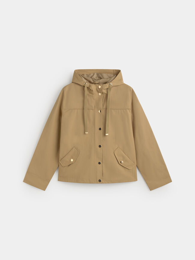 Parka algodón capucha Camel