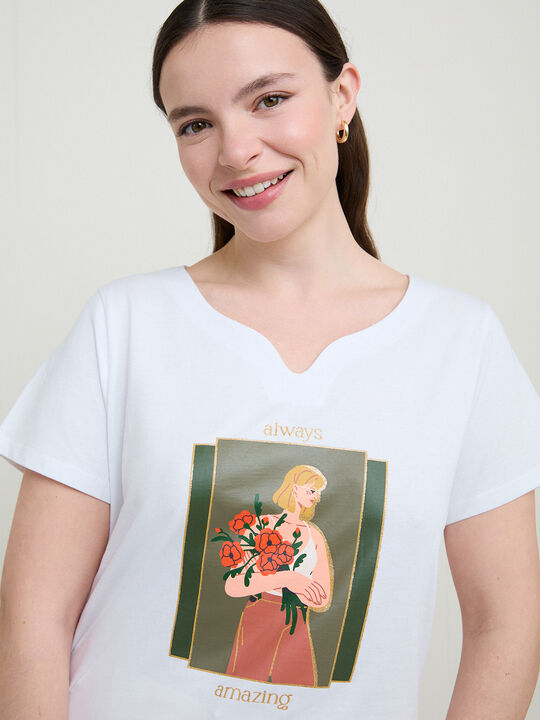 CAMISETA MUCHACHA FLORES Blanco Optico image number null