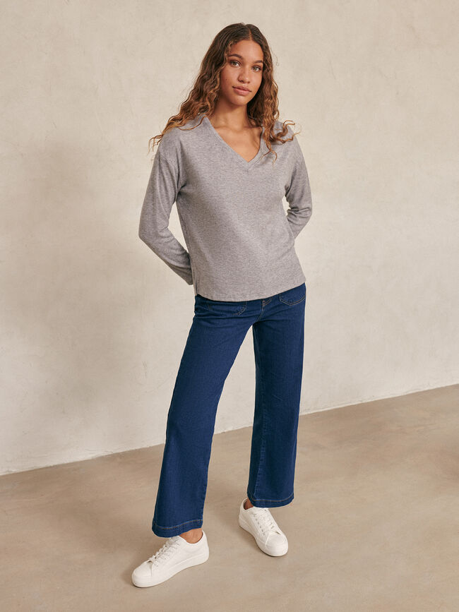 Jersey cuello pico gris vigore med