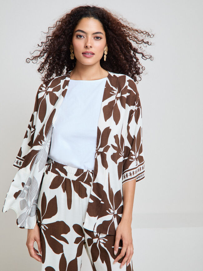KIMONO ESTAMPADO Marron Oscuro