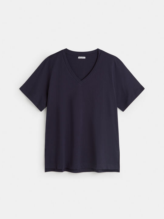 CAMISETA CUELLO PICO Azul Marino image number null