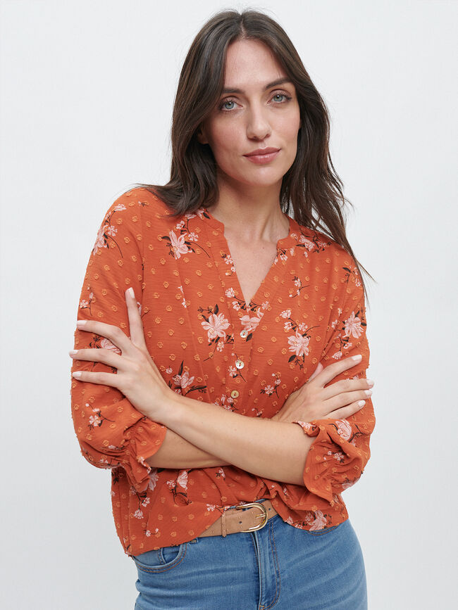 Blusa bordado Plumeti naranja barro