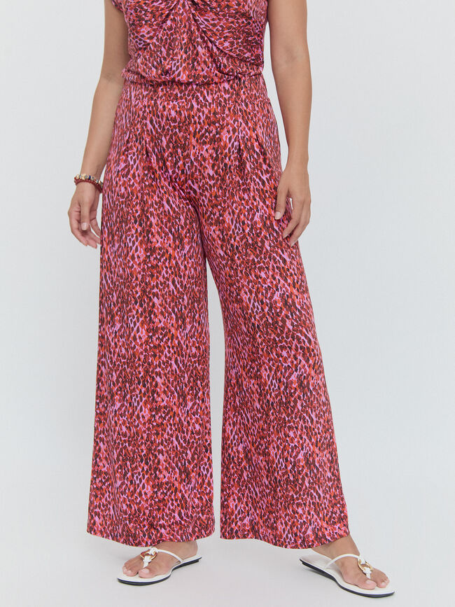 PANTALON ACAMPANADO ESTAMPADO Fucsia