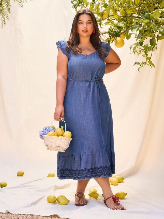 VESTIDO DETALLE BORDADO Mid blue image number null