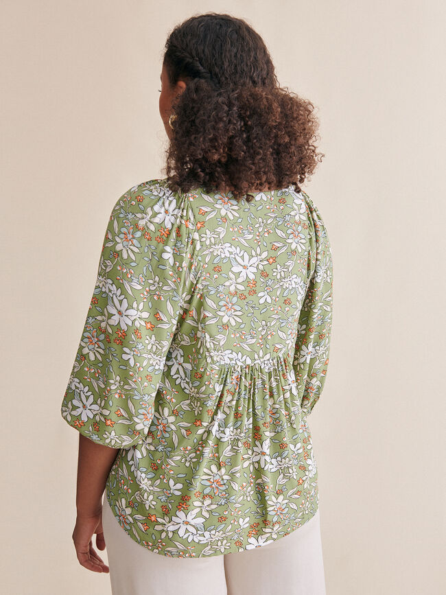 Blusa estampada mangas abullonadas kaki claro